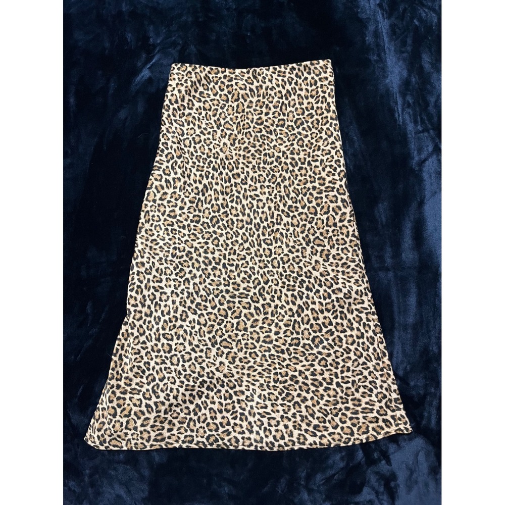 Forgotten Grace Leopard Midi Skirt Womens Small Brown Excellent Side Slit Lined